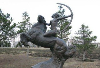 佛山公园骑马女人射箭铜雕