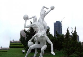 佛山公园体育运动不锈钢网格打篮球人物雕塑