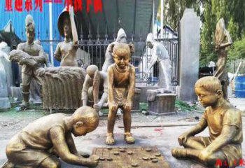 佛山铜质童趣儿童下棋雕塑