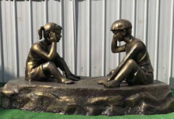 佛山儿童雕塑-铜雕下棋展示精美的艺术