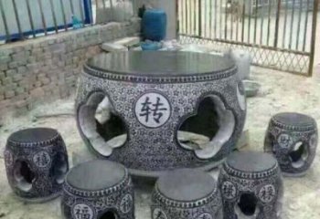 佛山风格独特的鼓式仿古石桌凳石雕