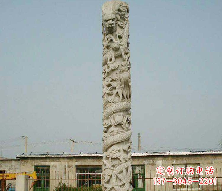 佛山广场大理石盘龙柱景观石雕 (3)