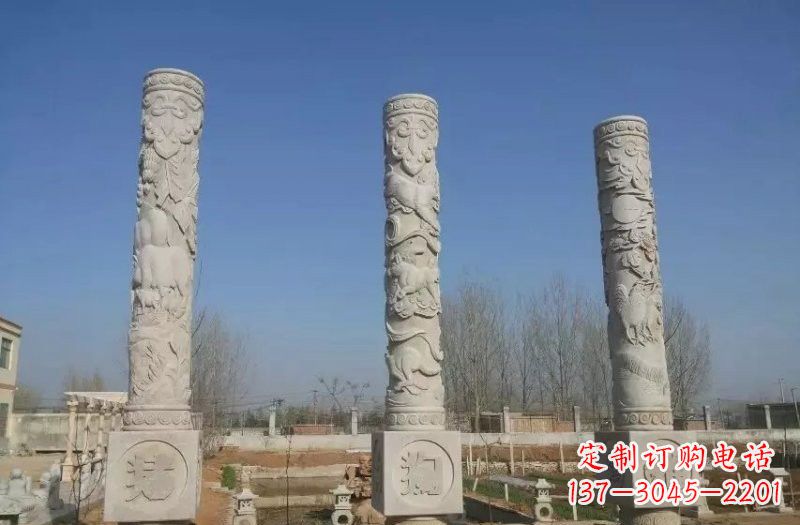 佛山十二生肖文化柱石雕,展现传统文化风采