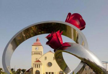 佛山广场不锈钢玫瑰戒指景观摆件雕塑