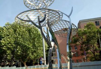 佛山广场抽象网格不锈钢树雕塑