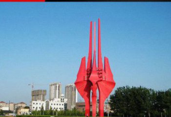 佛山广场红色不锈钢树叶雕塑