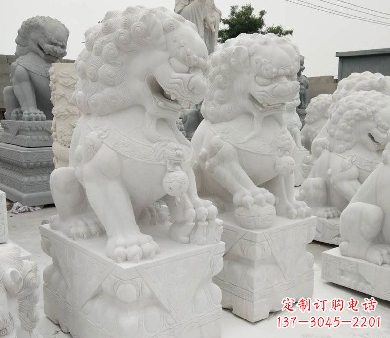 佛山汉白玉门口看门踩球北京狮子石雕