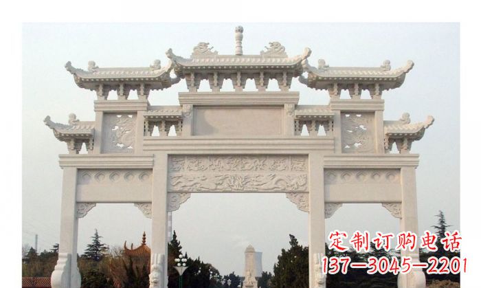 佛山汉白玉三门石雕牌坊