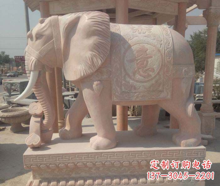 佛山传神雕刻,精美雕塑——吉祥如意大象晚霞红门口石雕