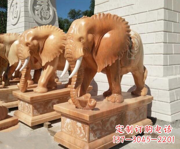佛山吉祥如意大象晚霞红门口石雕 (3)