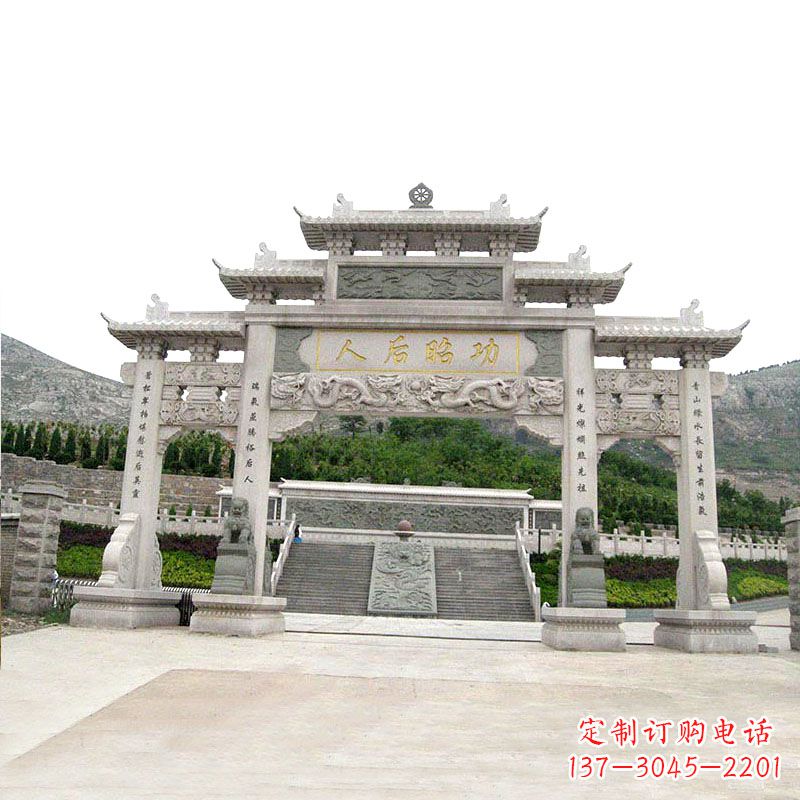 佛山景区汉白玉三门石雕牌坊