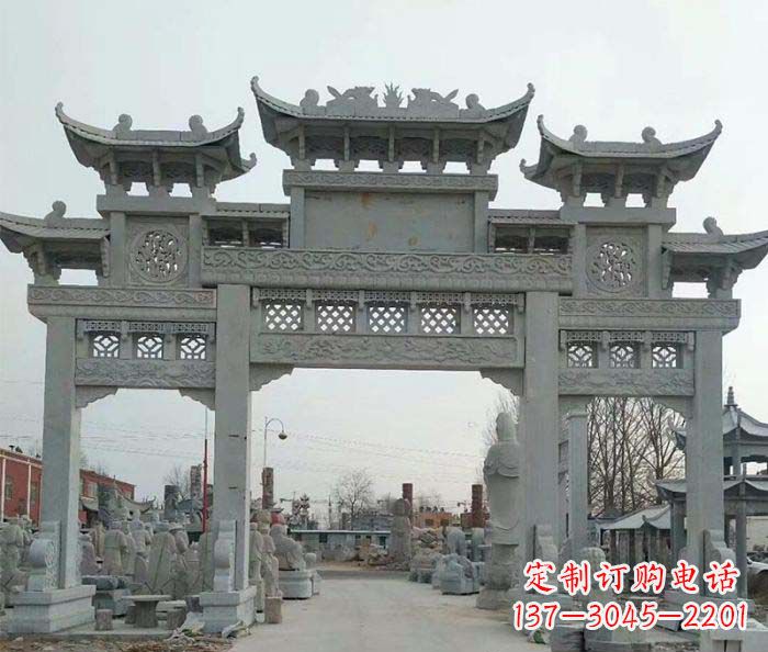 佛山三门牌坊石雕,精美汉风石雕装饰景区