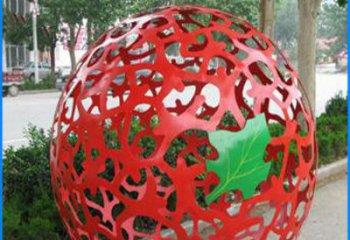 佛山街边不锈钢镂空球和树叶景观雕塑