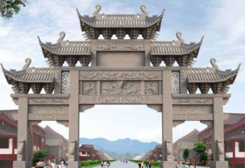 佛山景区三门石雕牌楼——精美雕塑定制