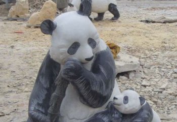 佛山母子熊猫石雕仿真动物雕塑