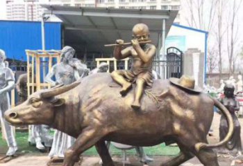 佛山专为儿童量身定制的牧童骑在牛背吹笛铜雕
