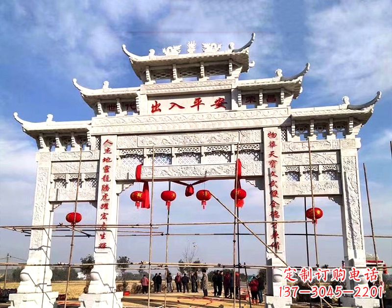 佛山中领雕塑:牌坊顶式石雕刻墓碑