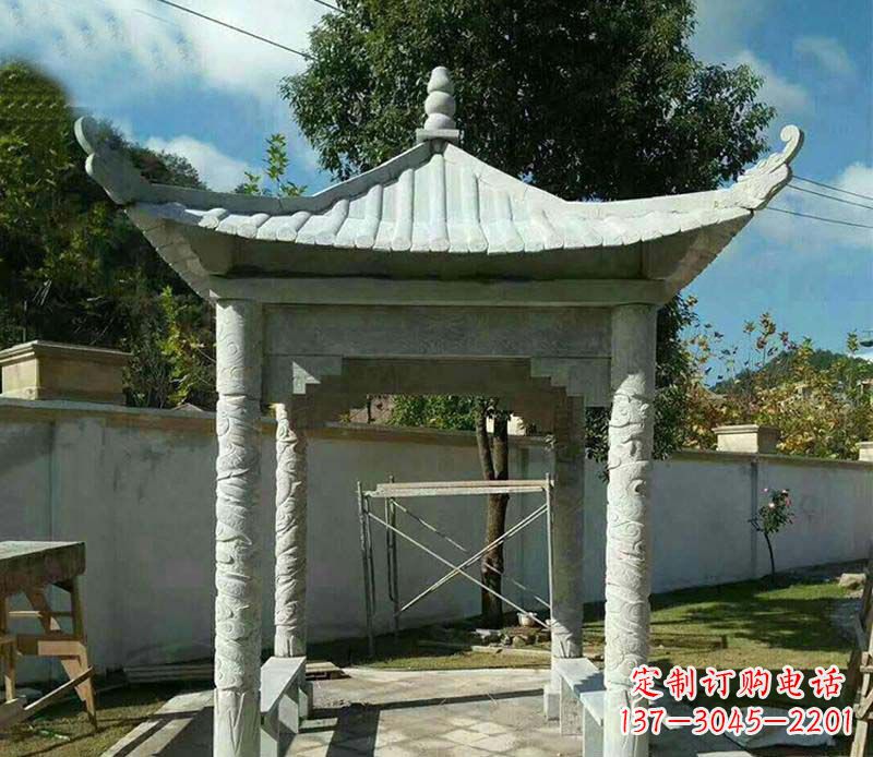 佛山精美绝伦的青石单层四角凉亭雕塑