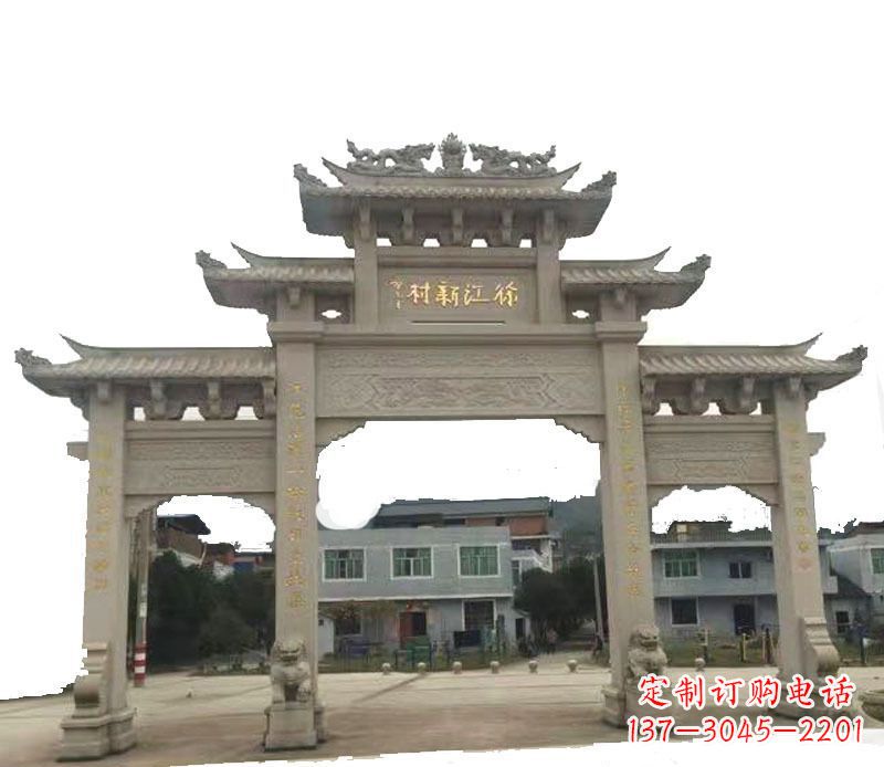 佛山三门牌坊仿古石雕,雕刻精美传承传统