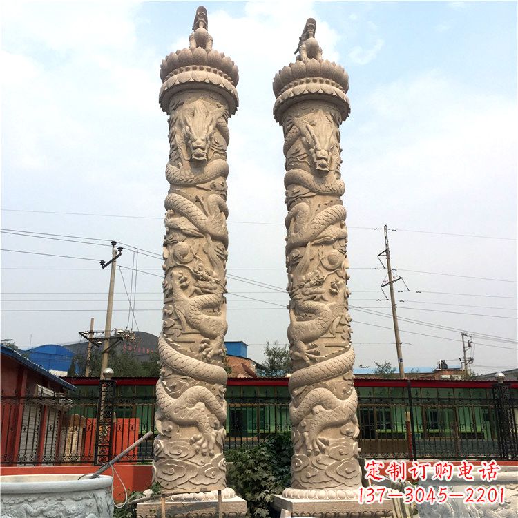 佛山石雕华表盘龙柱,雕塑工艺的精美展示