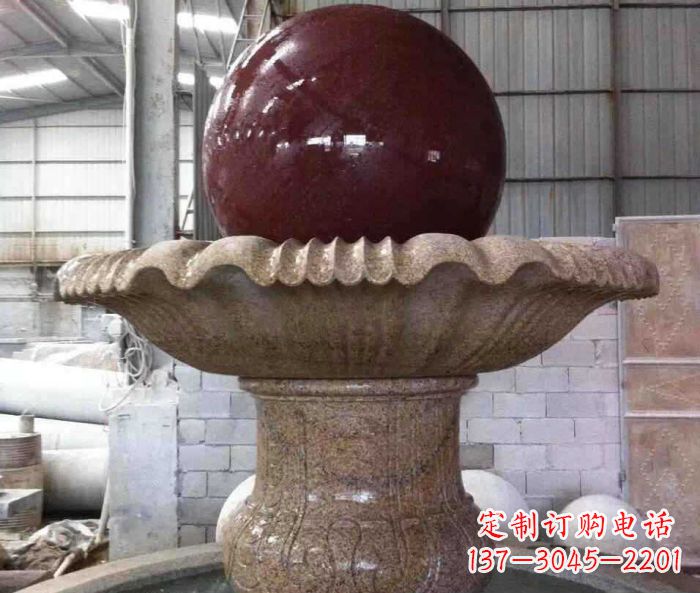 佛山石来运转小型风水球喷泉石雕 (2)