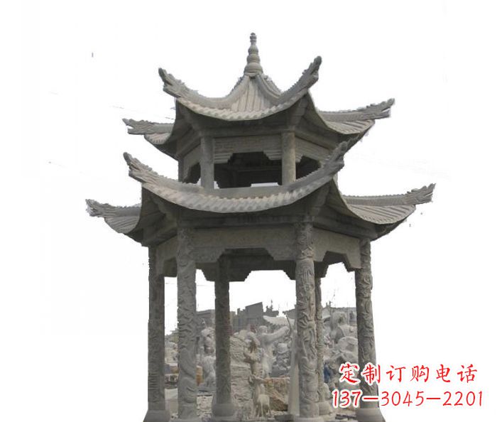 佛山双层仿古石雕凉亭 (2)
