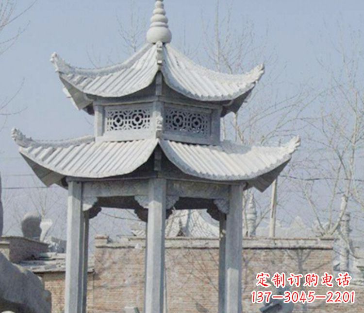佛山双层仿古六角凉亭石雕