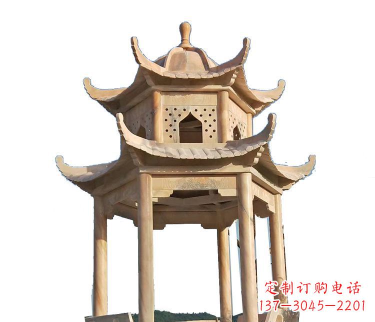 佛山双层晚霞红凉亭石雕 (2)