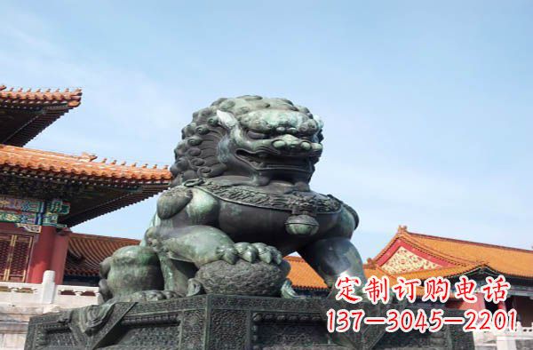佛山寺庙门口狮子铜雕