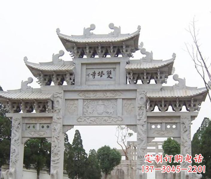 佛山寺庙三门牌坊石雕 (2)