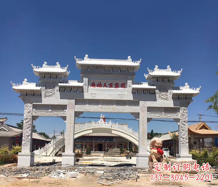佛山寺庙三门五楼石牌坊石雕_1