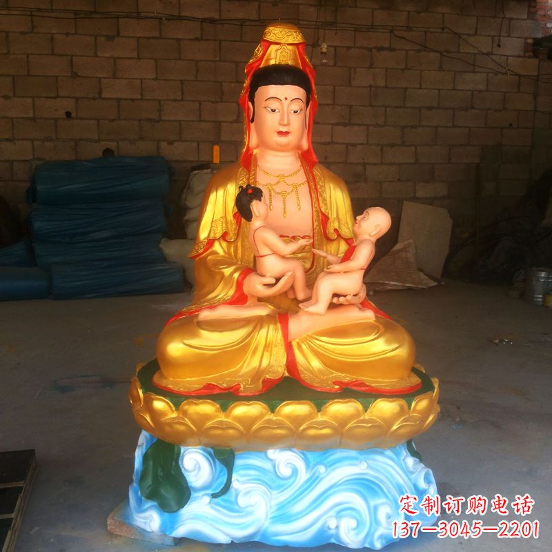 佛山送子观音彩绘漆金雕塑