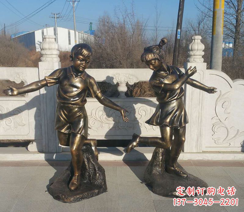 佛山踢毽子的儿童铜雕