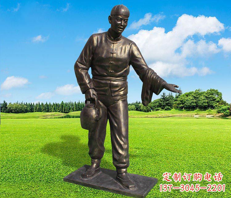 佛山提茶壶的店小二铜雕