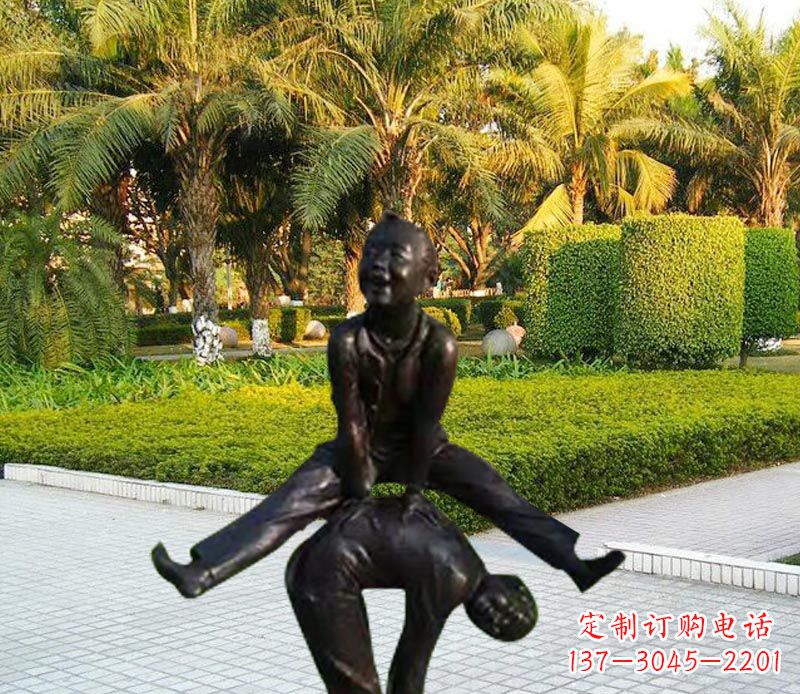 佛山跳山羊的儿童铜雕