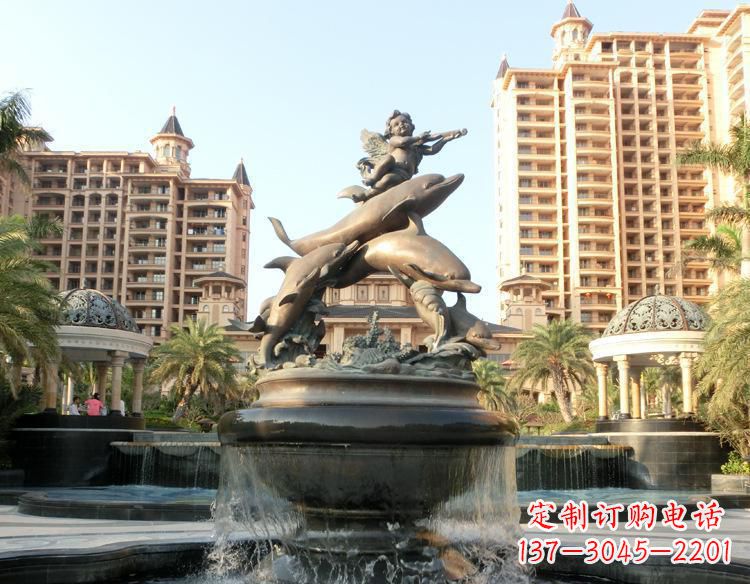 佛山跳跃的海豚和小天使喷泉铜雕