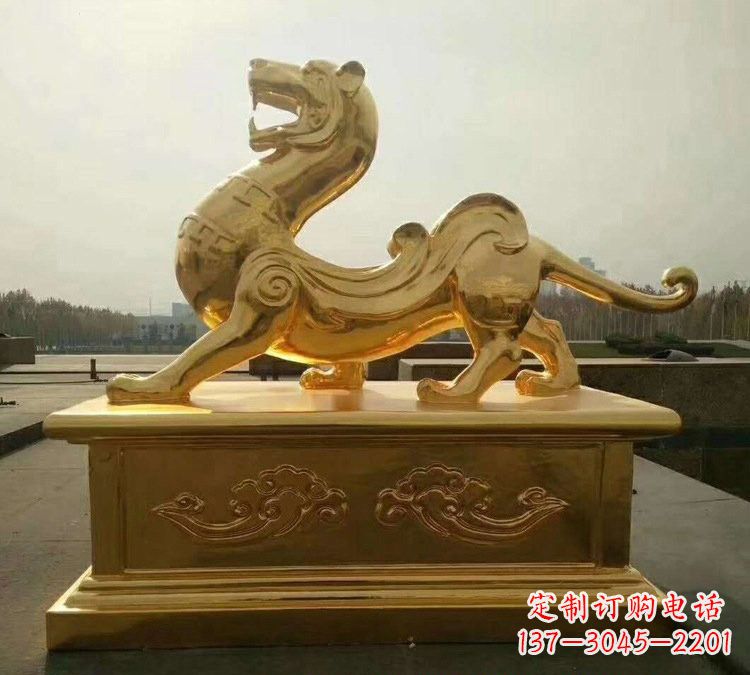 佛山贴金古代神兽青龙雕塑