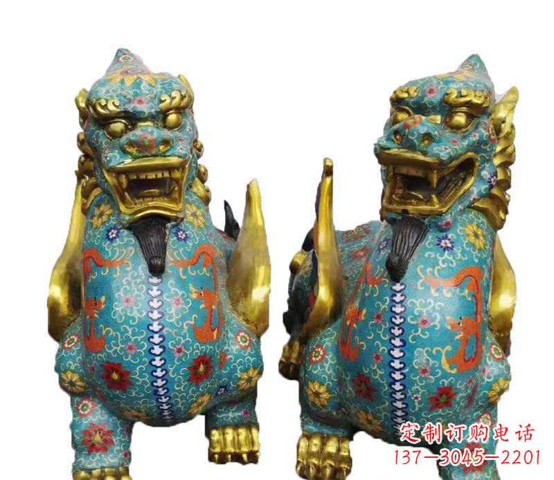 佛山铜雕彩绘镇宅麒麟雕塑摆件
