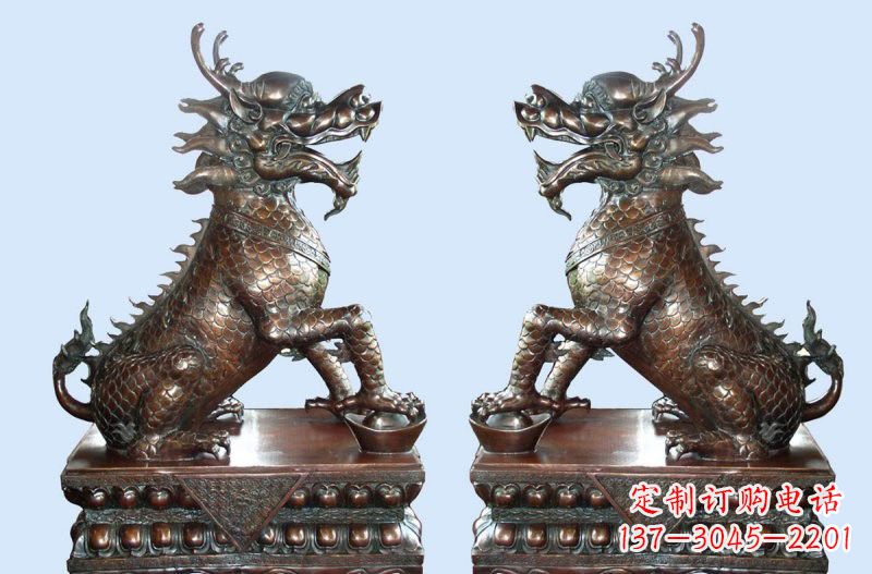 佛山铜雕踩元宝招财麒麟
