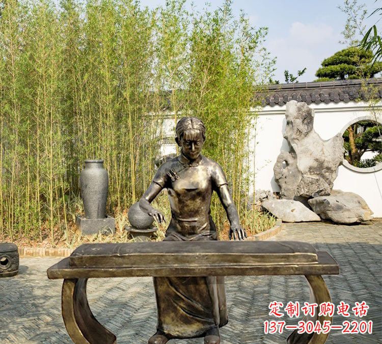 佛山铜雕弹古筝人物
