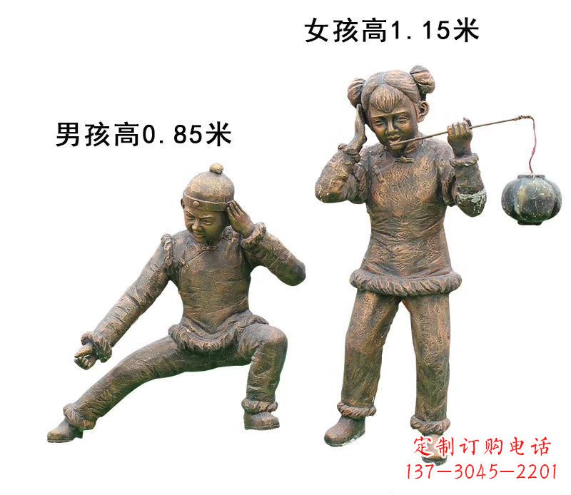 佛山铜雕放鞭炮的儿童童趣雕塑