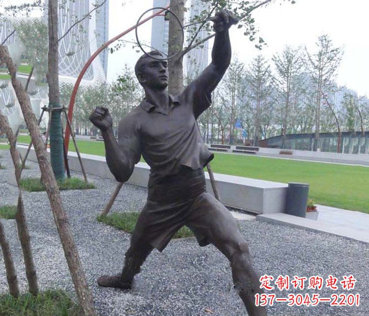 佛山铜雕户外公园打羽毛球运动人物摆件