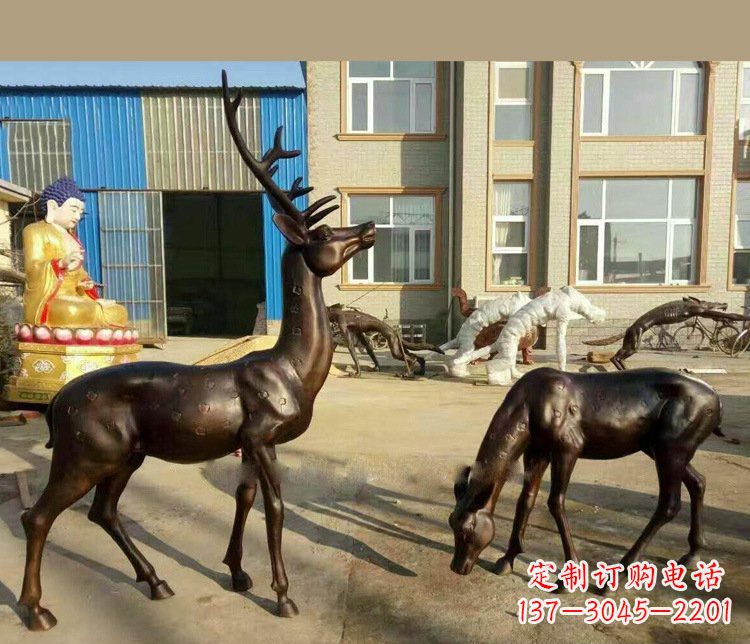佛山铜雕户外公园动物雕塑鹿摆件 (2)