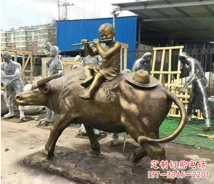 佛山铜雕户外牧童骑牛雕塑摆件