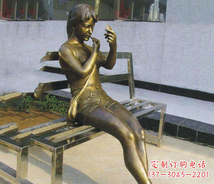 佛山铜雕商业街化妆女孩人物雕塑