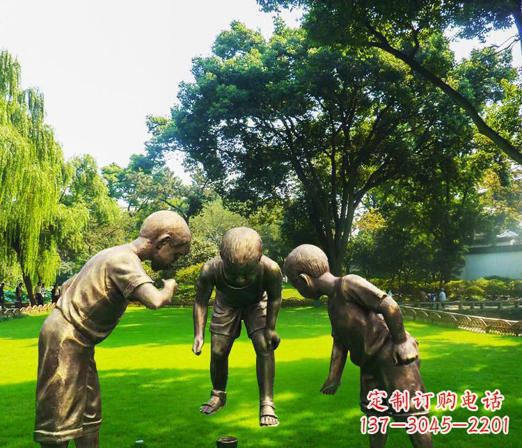 佛山铜雕园林玩陀螺儿童雕塑