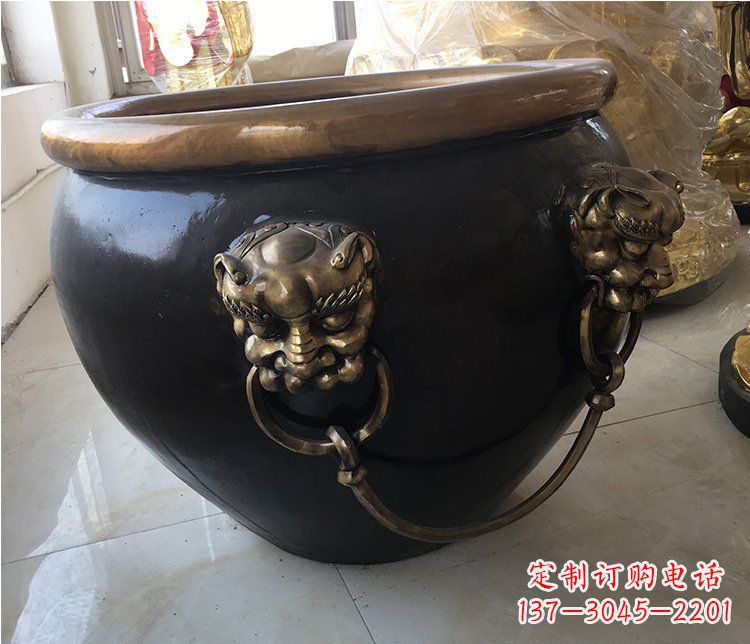 佛山铜雕圆形荷花水缸雕塑 (5)
