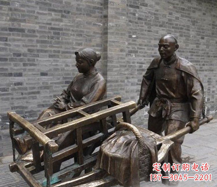 佛山推独轮车的人物铜雕