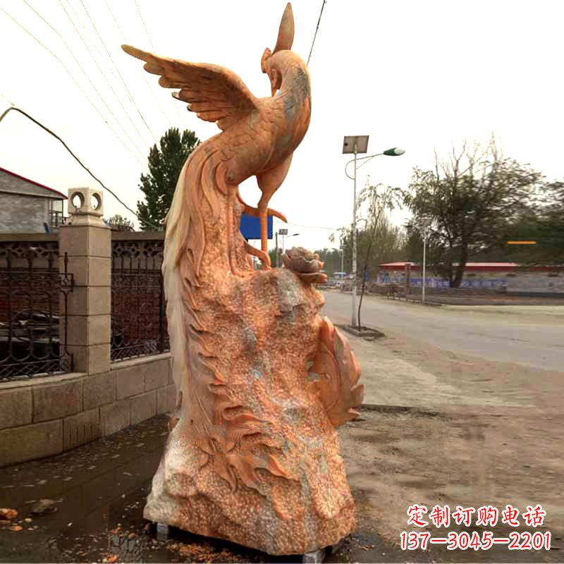 佛山晚霞红大理石瑞鸟凤凰雕塑