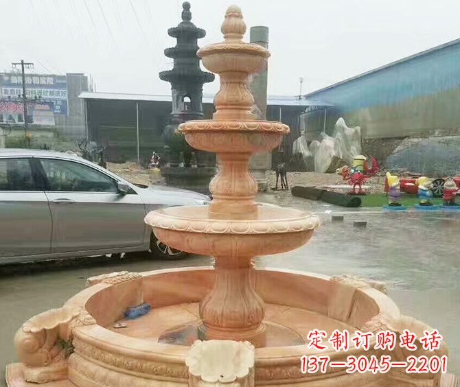 佛山晚霞红多层大型石雕喷泉 (3)